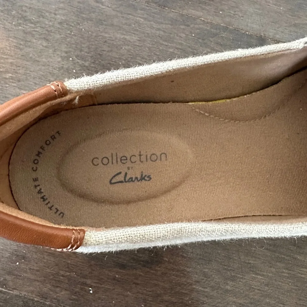 Clarks Collection Womens Canvas Espadrille Loafer Slip On Shimmer Nautical Tan 7